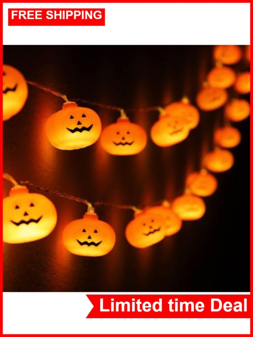 20 LED Pumpkin String Lights Battery Operated Halloween Decor